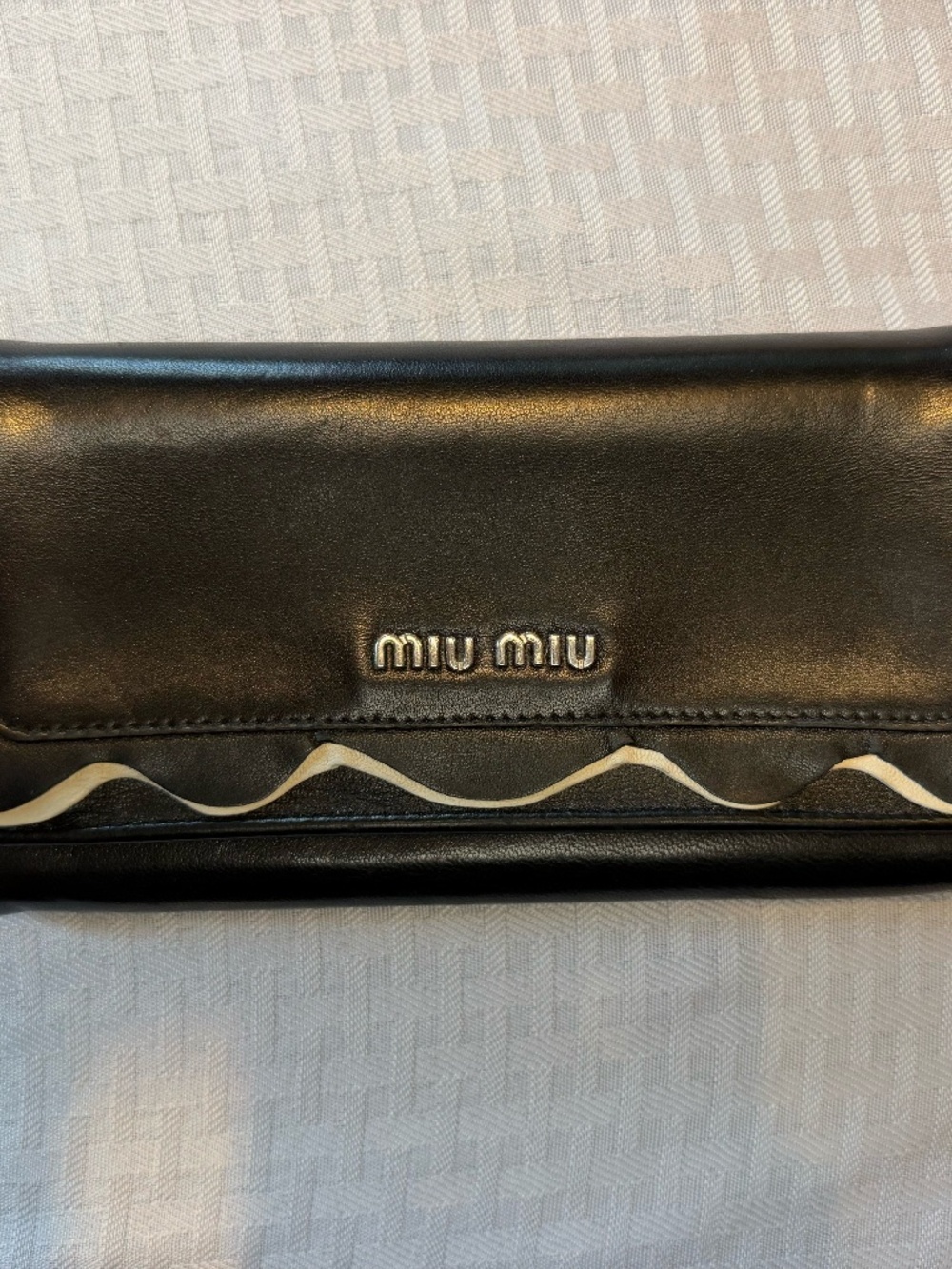 Miu Miu Black Leather Ruffle Trim Continental Long Wallet